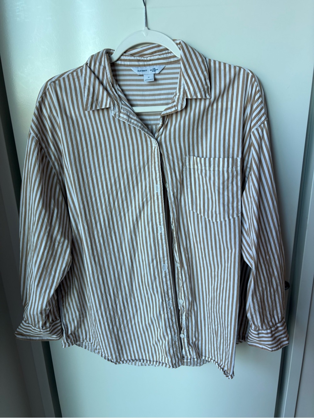 Old Navy Beige and White Striped Button-Down Shirt